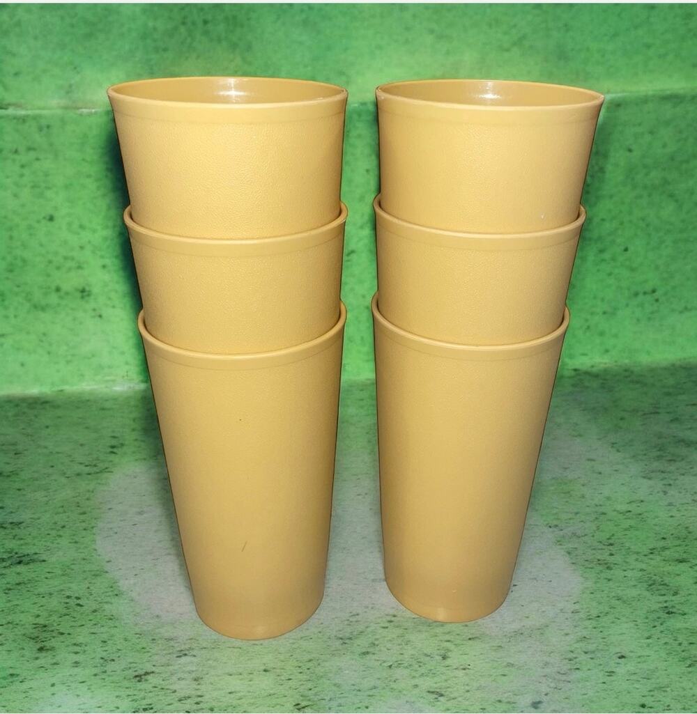 Tupperware 873 Tumbler Cups Lot x6 Harvest Gold 12oz Textured 70s Retro Vintage